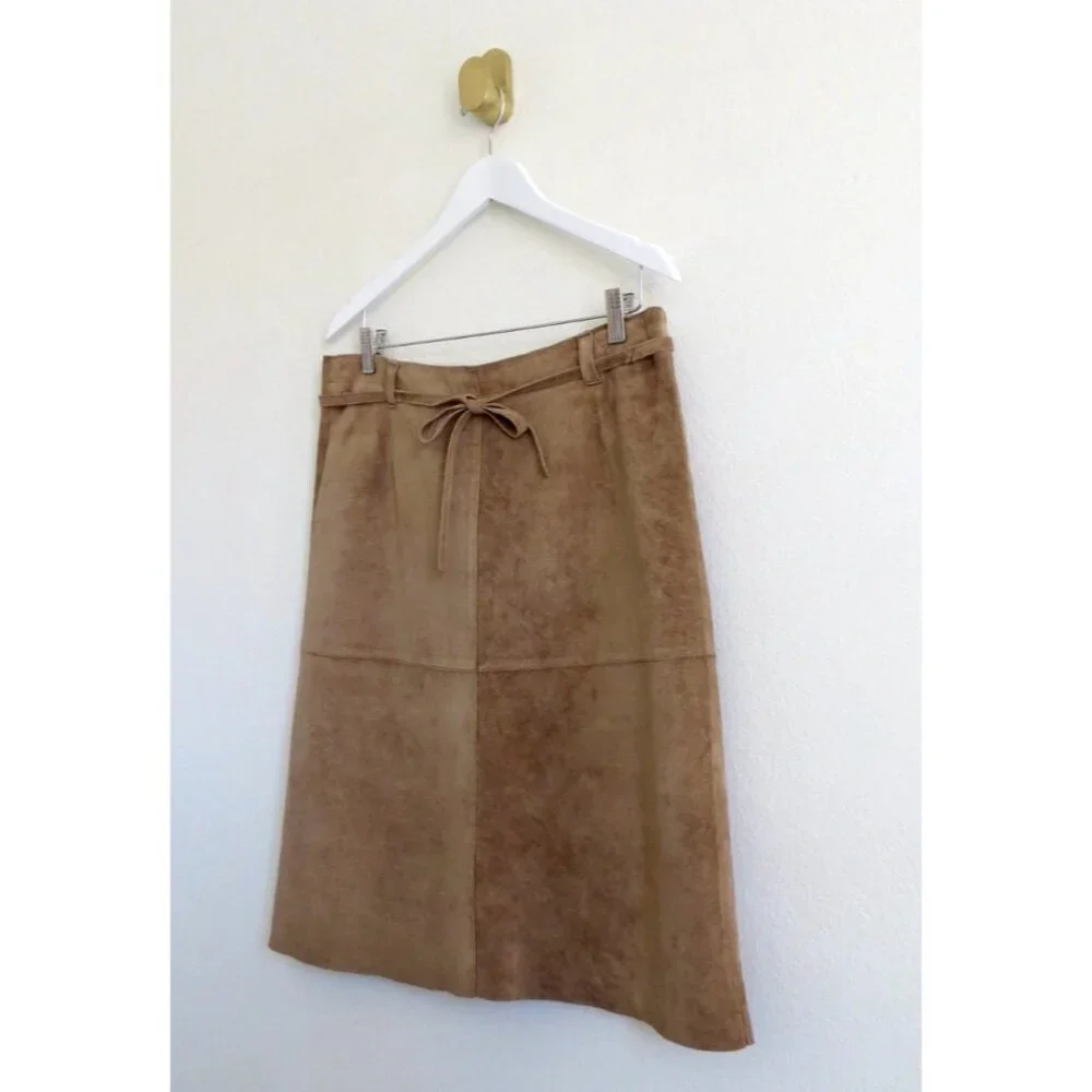 NEW! Isaac Mizrahi For Target 100% Suede Leather Skirt Camel Tan Brown SZ 10 - Picture 3 of 6